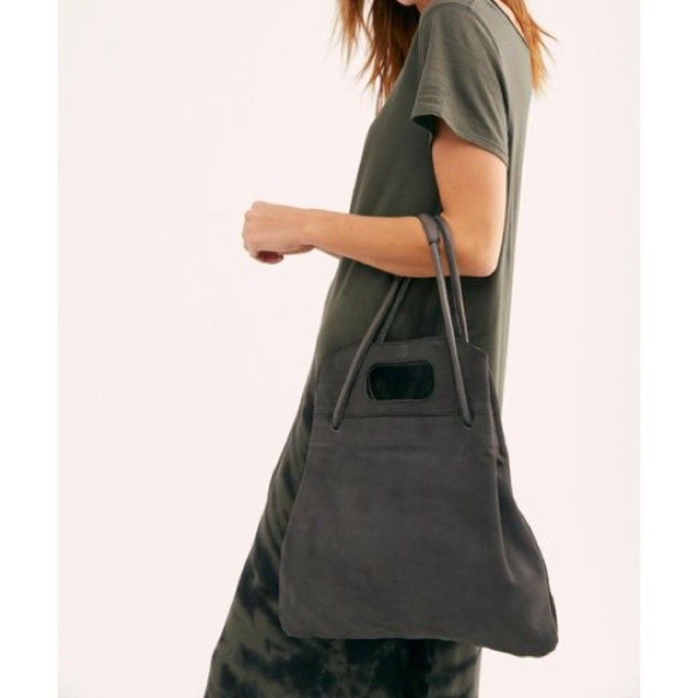 Free People Rosetta Top Handle Shoulder Bag Purse Gray Suede Bag NEW